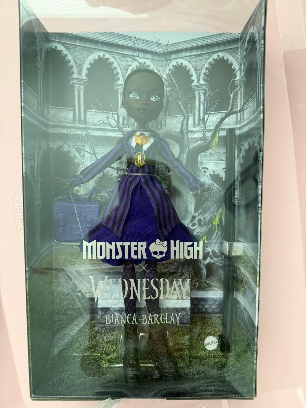 monster high Wednesday Bianca Barclay Doll in purple and black outfit